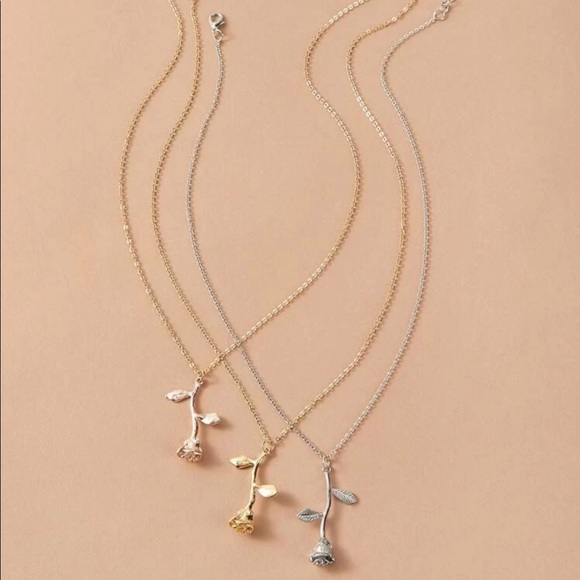 3/$30 Silver Rose Pendant Necklace - Picture 5 of 7